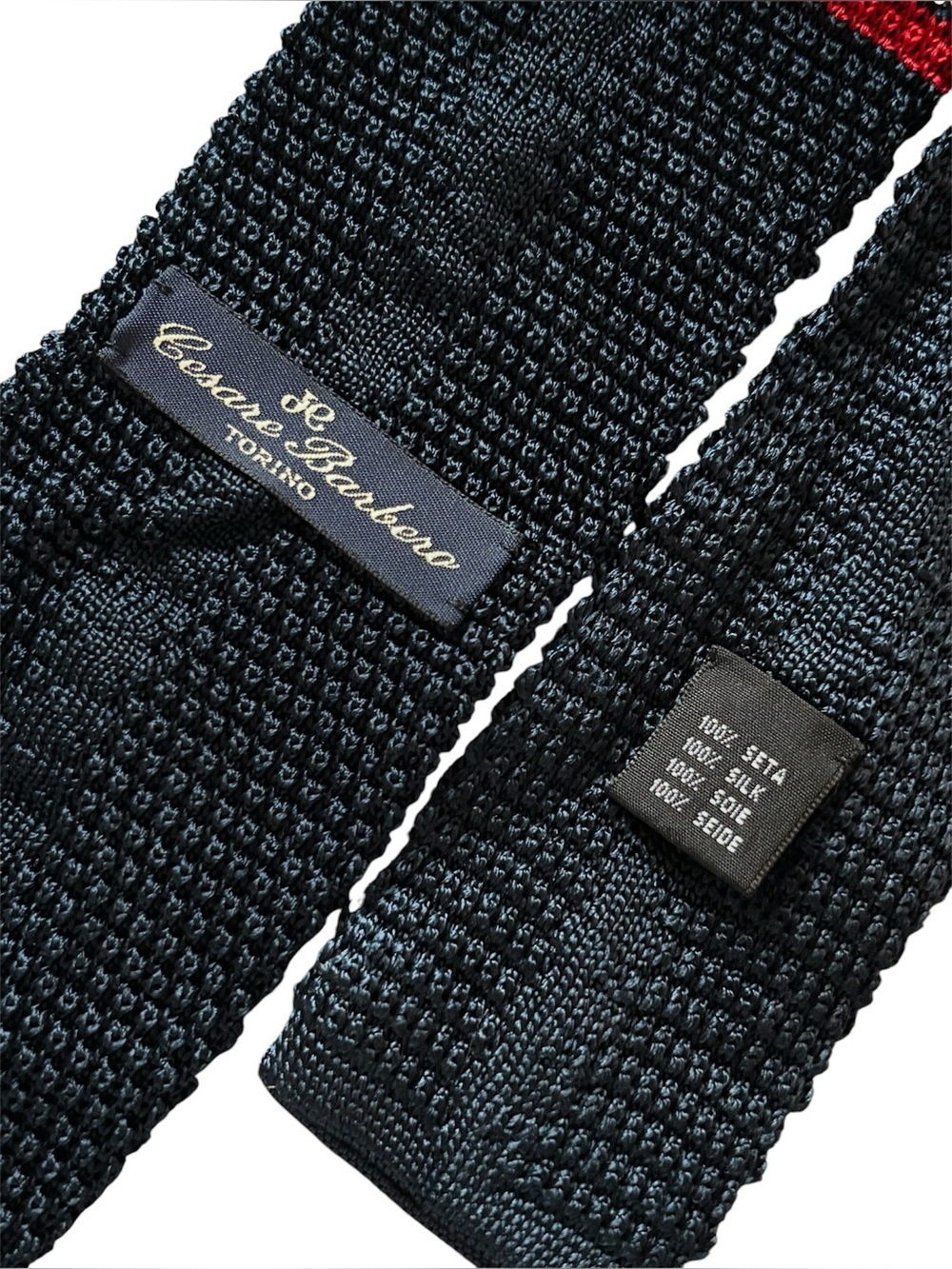 100% Silk Knit Tie Navy Italian Cesare Barbero Torino Made in Italy - Picture 4 of 4